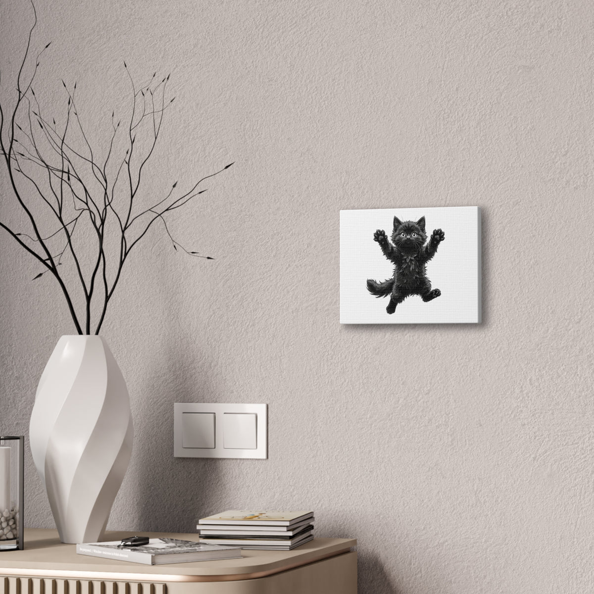 Playful Fluffy Black Kitten Canvas- Twixie Collection- Bestie Best Decor Collection