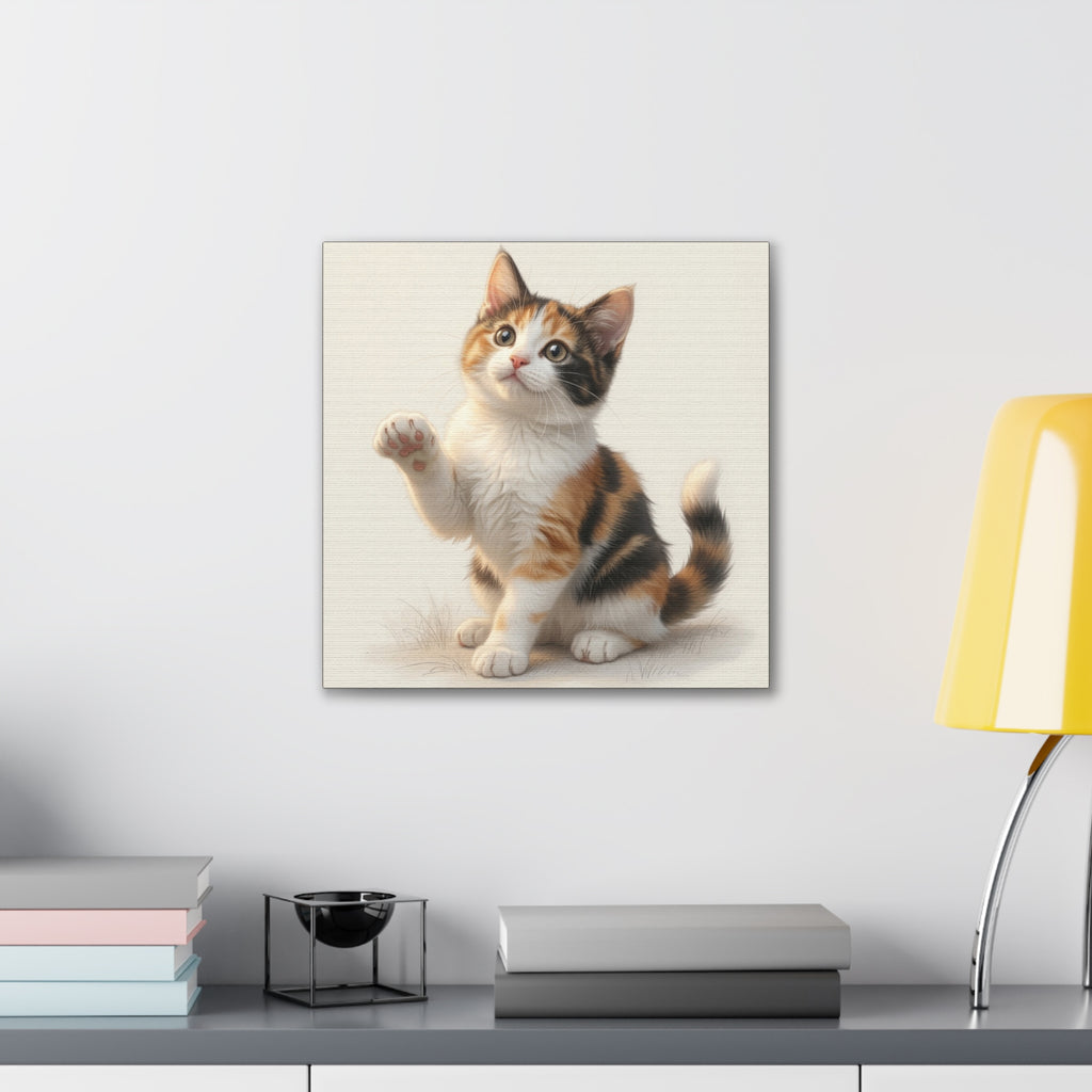 Calico Kitten Pawing Canvas Stretched Wall Art | 0.75" Nursery & Kids room Decor- Gloria Collection- Bestie Best