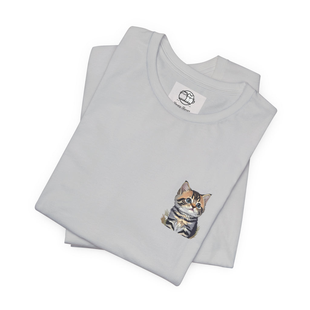 Main Coon Cat Pocket Art T-Shirt | Small Chest Cat Illustration- Bestie Best Collection