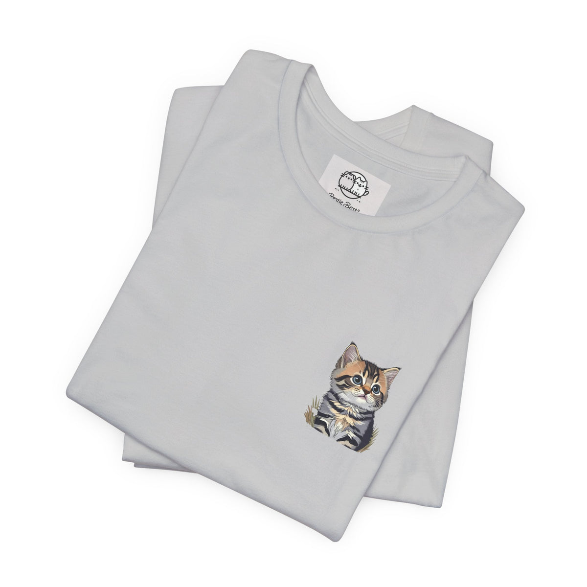 Main Coon Cat Pocket Art T-Shirt | Small Chest Cat Illustration- Bestie Best Collection