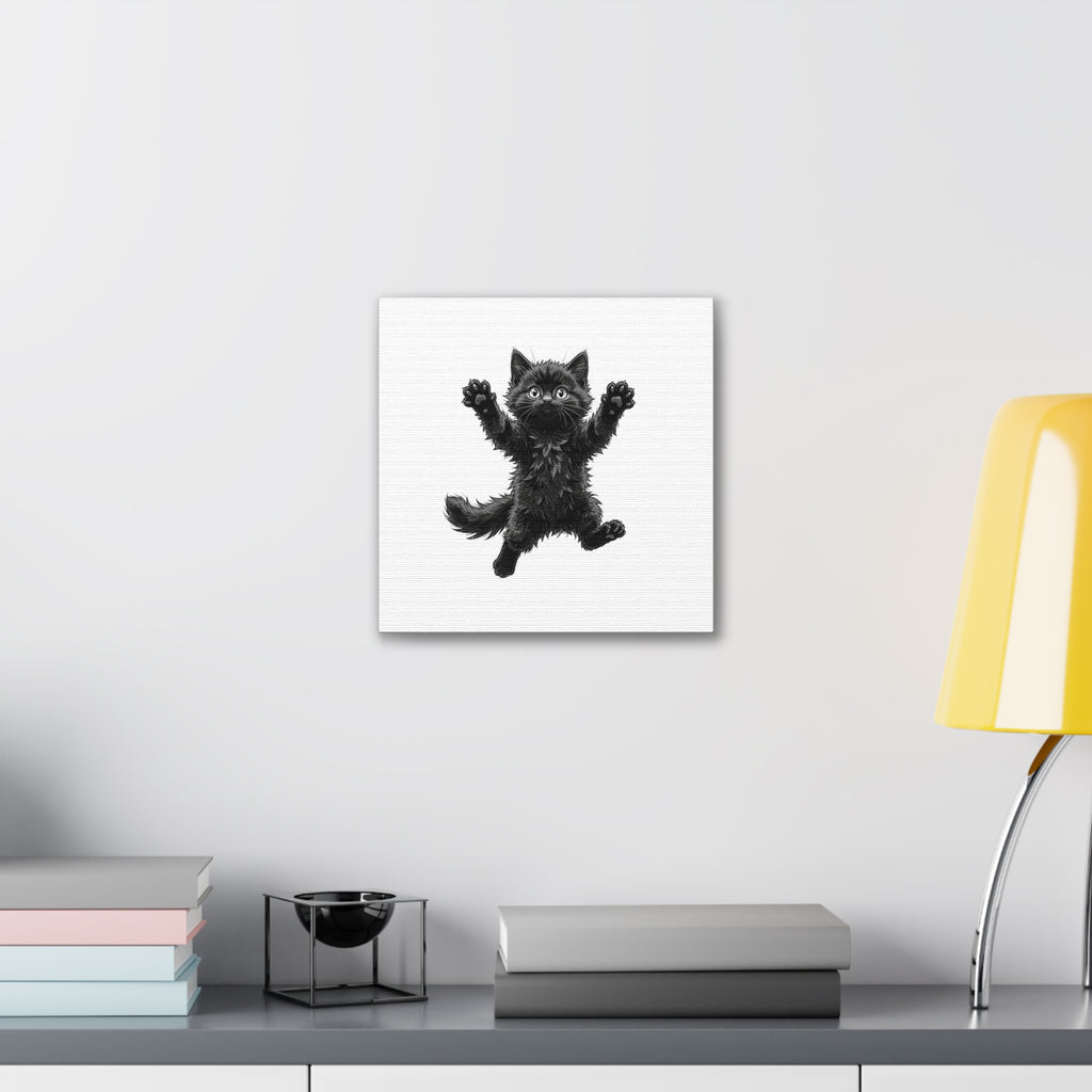 Playful Fluffy Black Kitten Canvas- Twixie Collection- Bestie Best Decor Collection