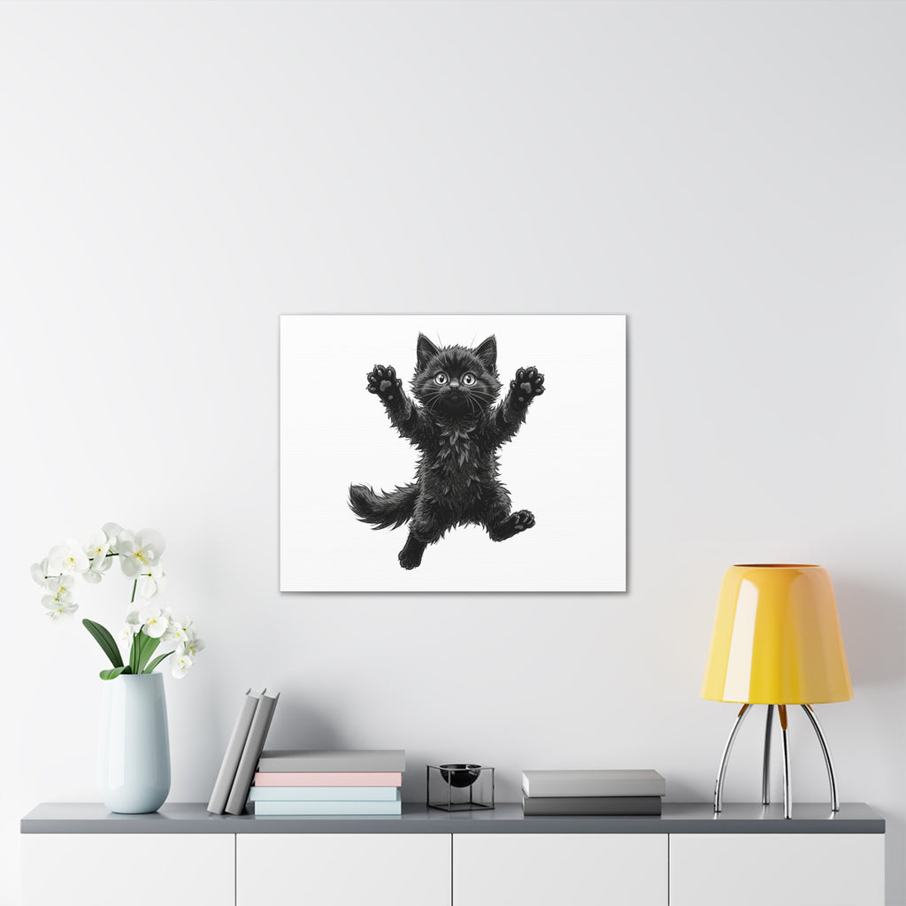 Playful Fluffy Black Kitten Canvas- Twixie Collection- Bestie Best Decor Collection