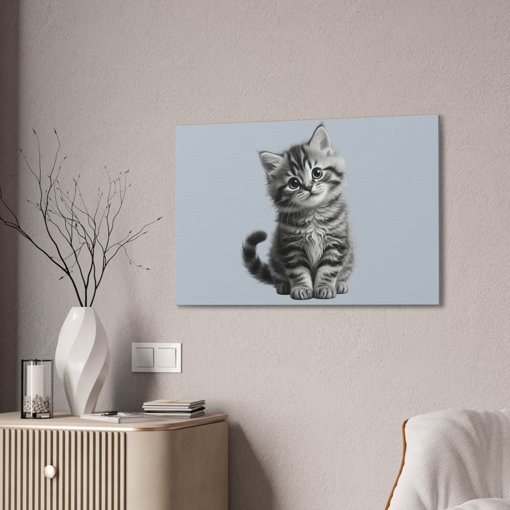 Gray Tabby Kitten Illustration Canvas- Bestie Best Decor Collection- Sage Collection
