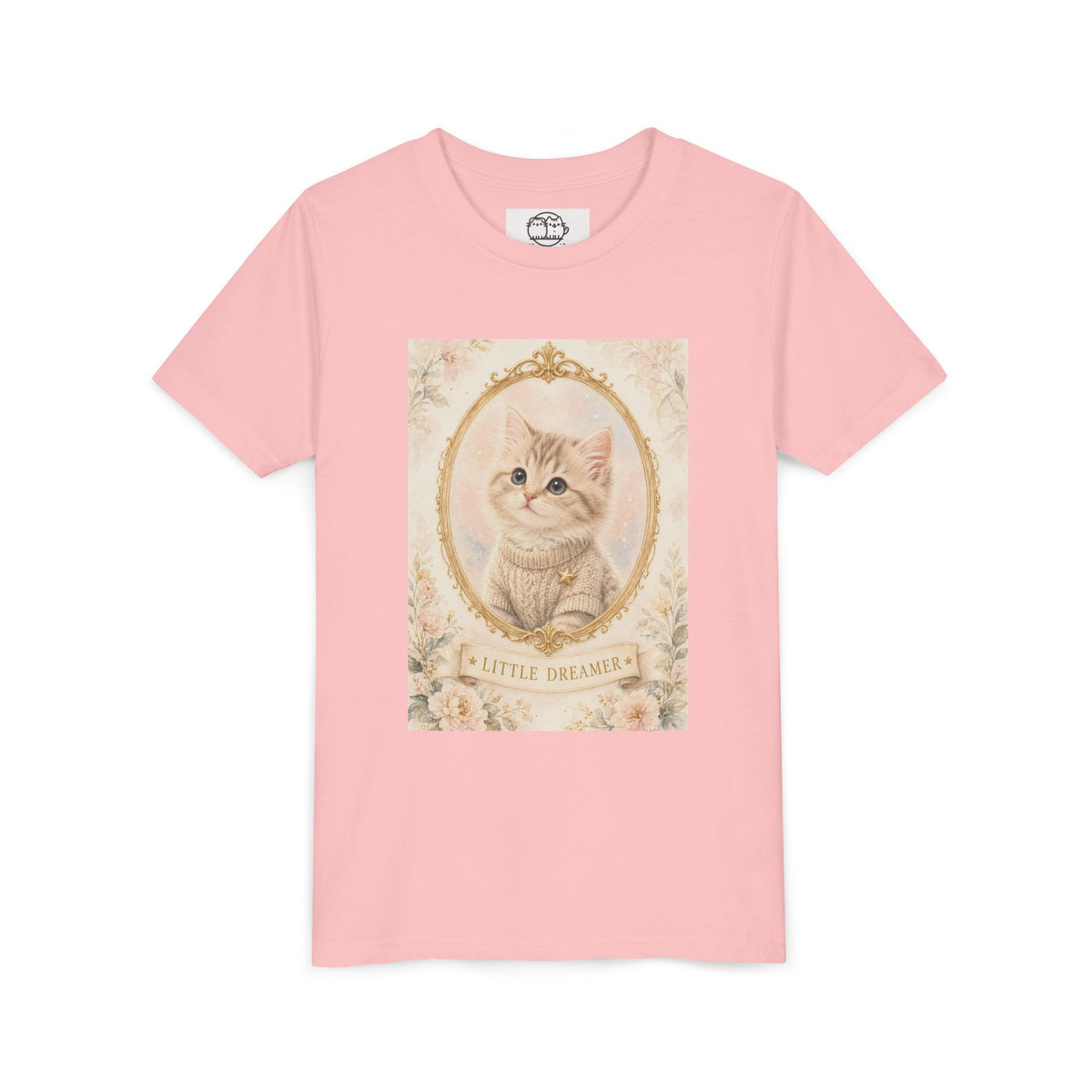 Little Dreamer Kitten Youth Tee | Vintage Floral Portrait, Cute Cat- Bestie Best Luxury Collection