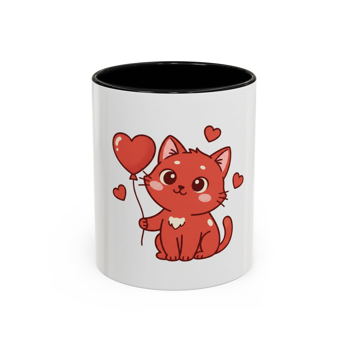 Valentine Kitten Love Balloon Accent Coffee Mug — Cute Cat Romantic Gift (11/15oz)