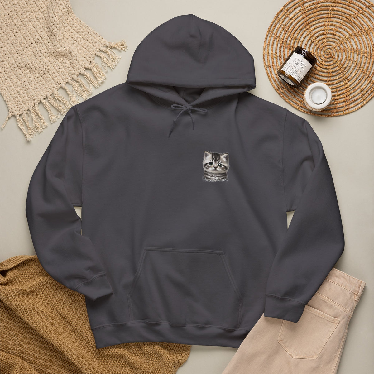 Proper Cat Portrait Illustration Hoodie | Small Chest Print, Bestie Best Collection