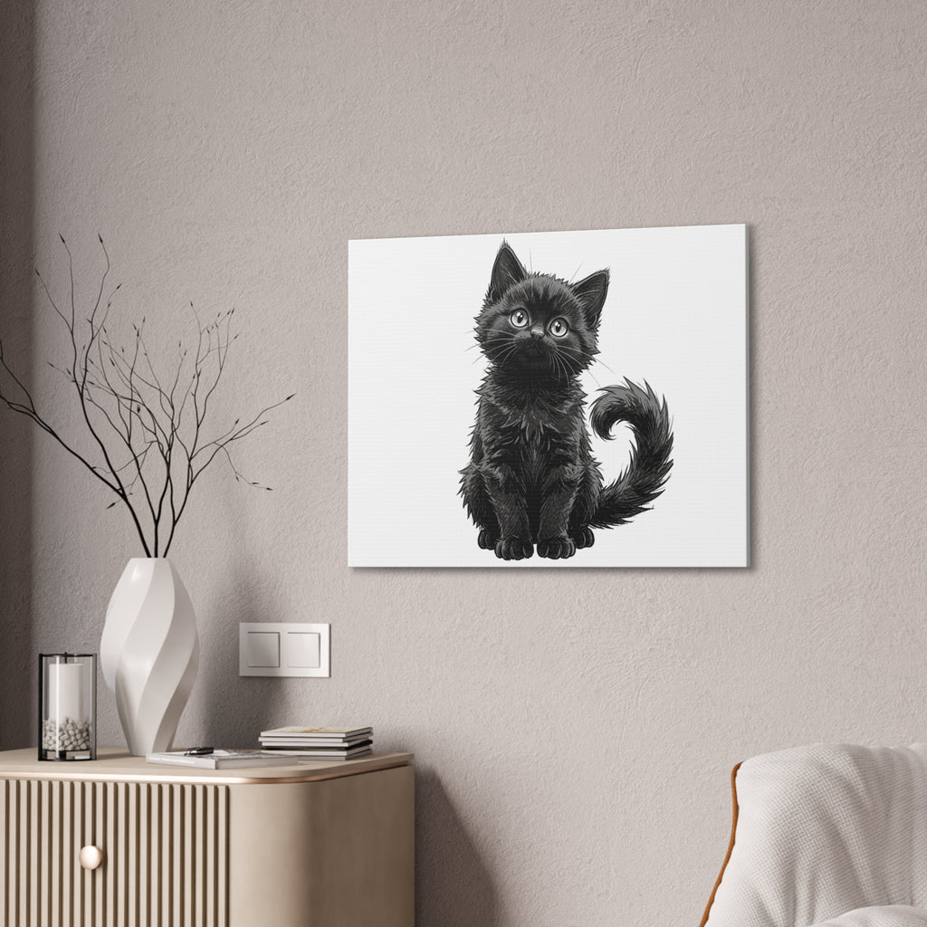 Adorable Fluffy Black Kitten Illustration Canvas- Twixie Collection- Bestie Best Decor Collection