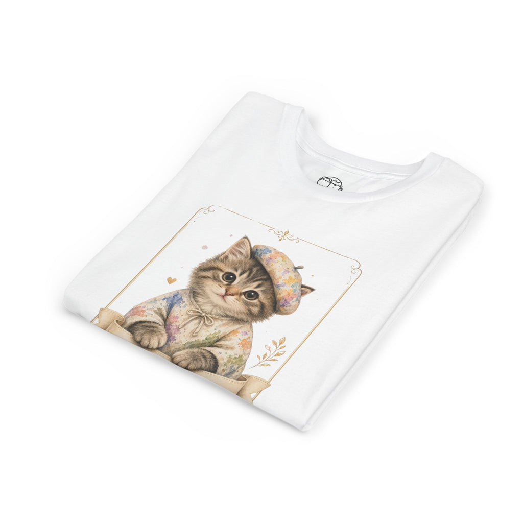 Little Artist Cat Youth Tee | Cute Kitten Painter Illustration- Little Artist Bestie Best Luxury Collection