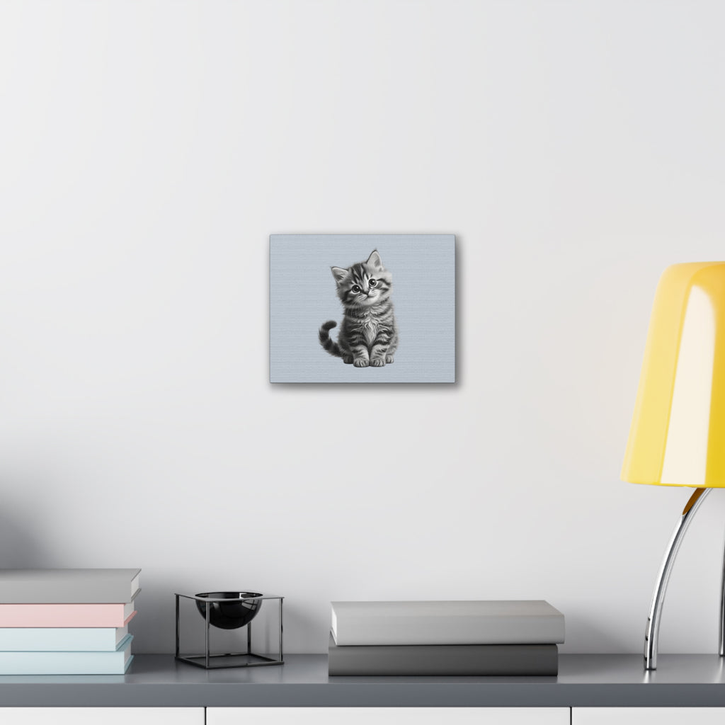 Gray Tabby Kitten Illustration Canvas- Bestie Best Decor Collection- Sage Collection