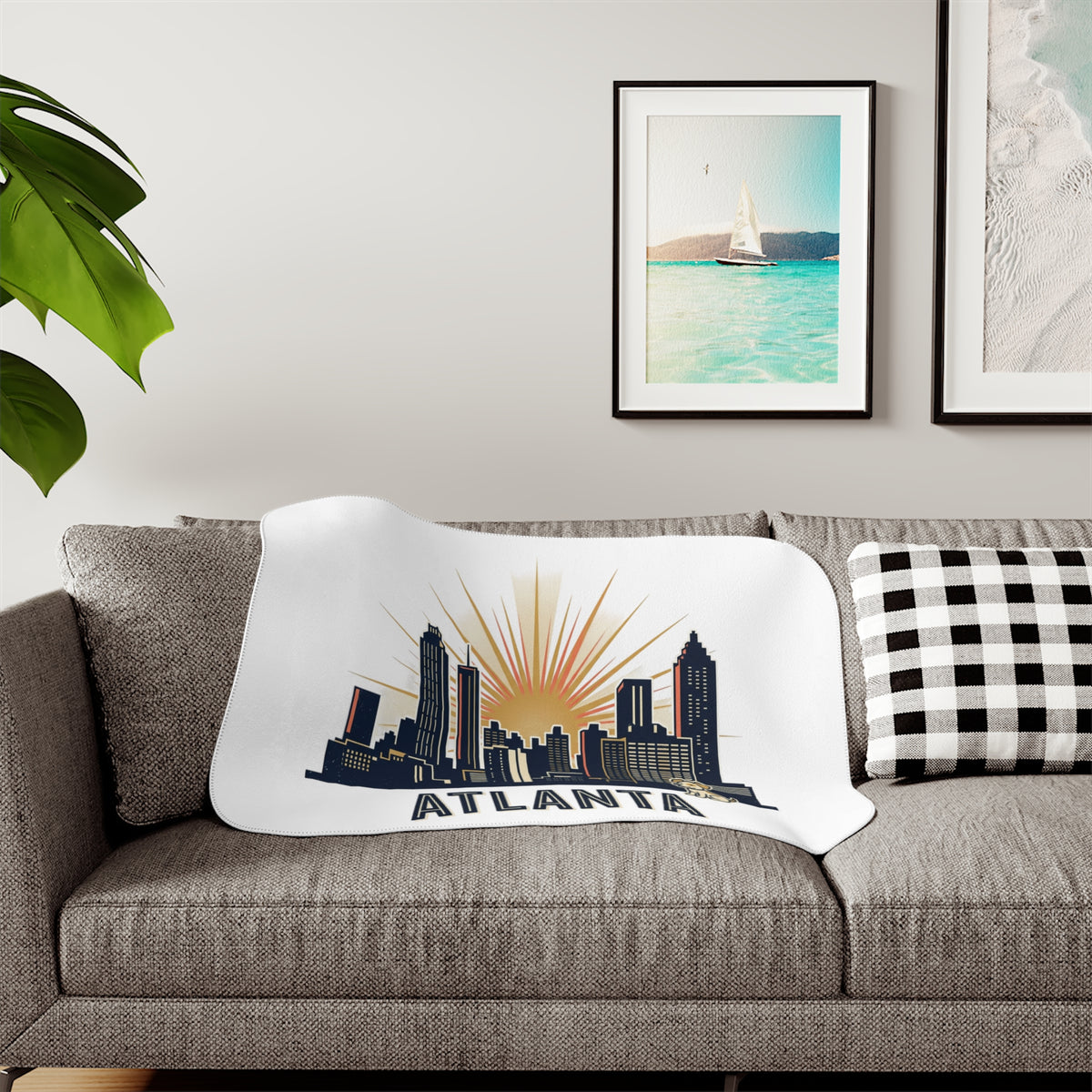 Atlanta skyline Sunrise Sherpa Blanket | City skyline throw