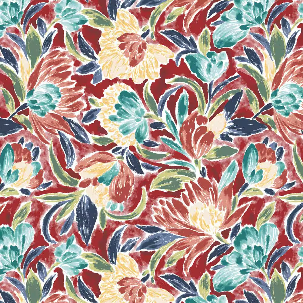 20 In. W X 20 In. D Universal Outdoor Seat Pad in Chili Floral (Set of 4)