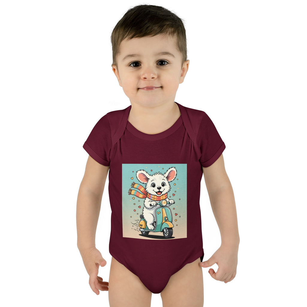 Cute Puppy & his Scooter- Infant Baby Rib Bodysuit- Unisex