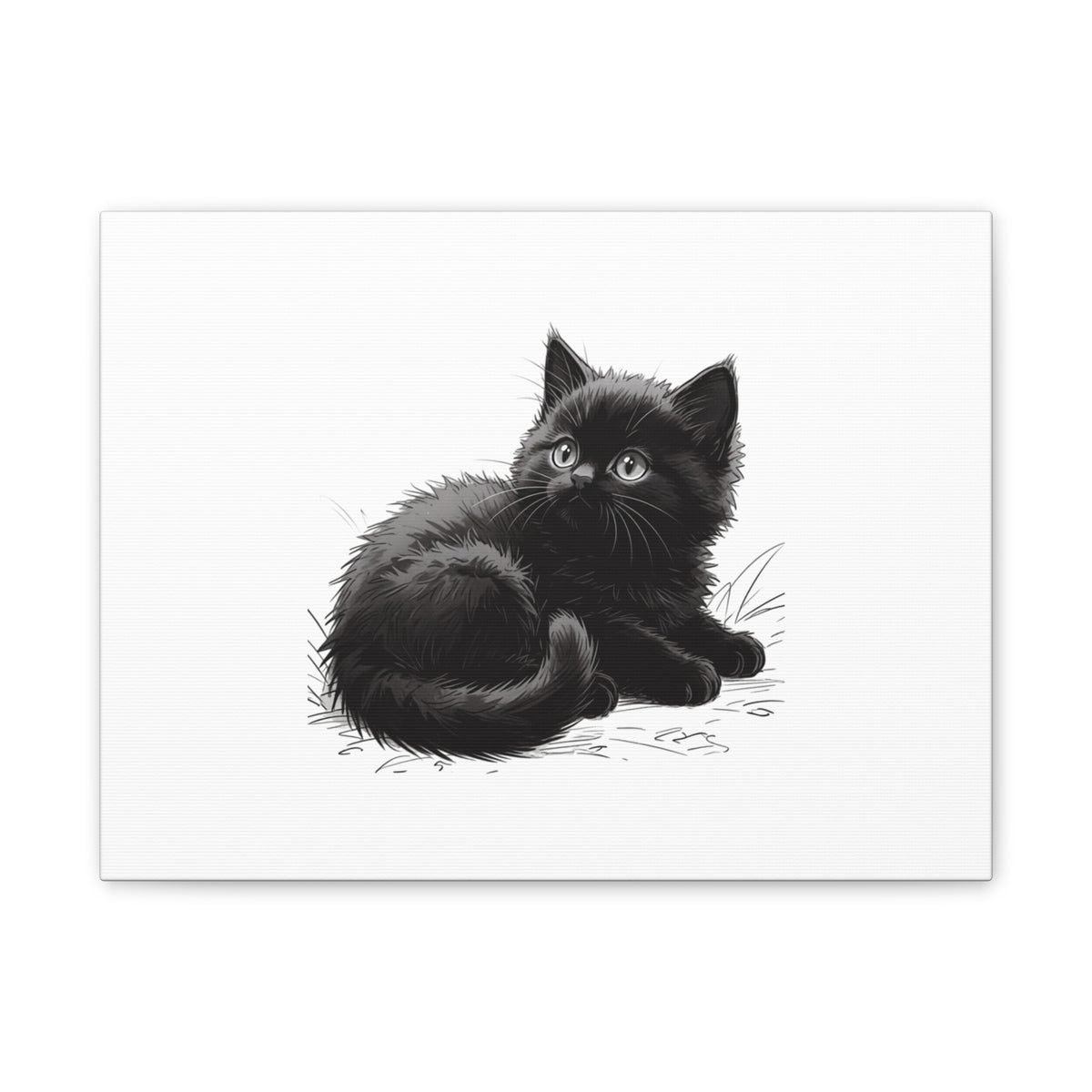 Black Kitten Illustration Canvas Stretched | Cute Cat Wall Art- Nursery & Kids room Decor, Twixie Collection- Bestie Best