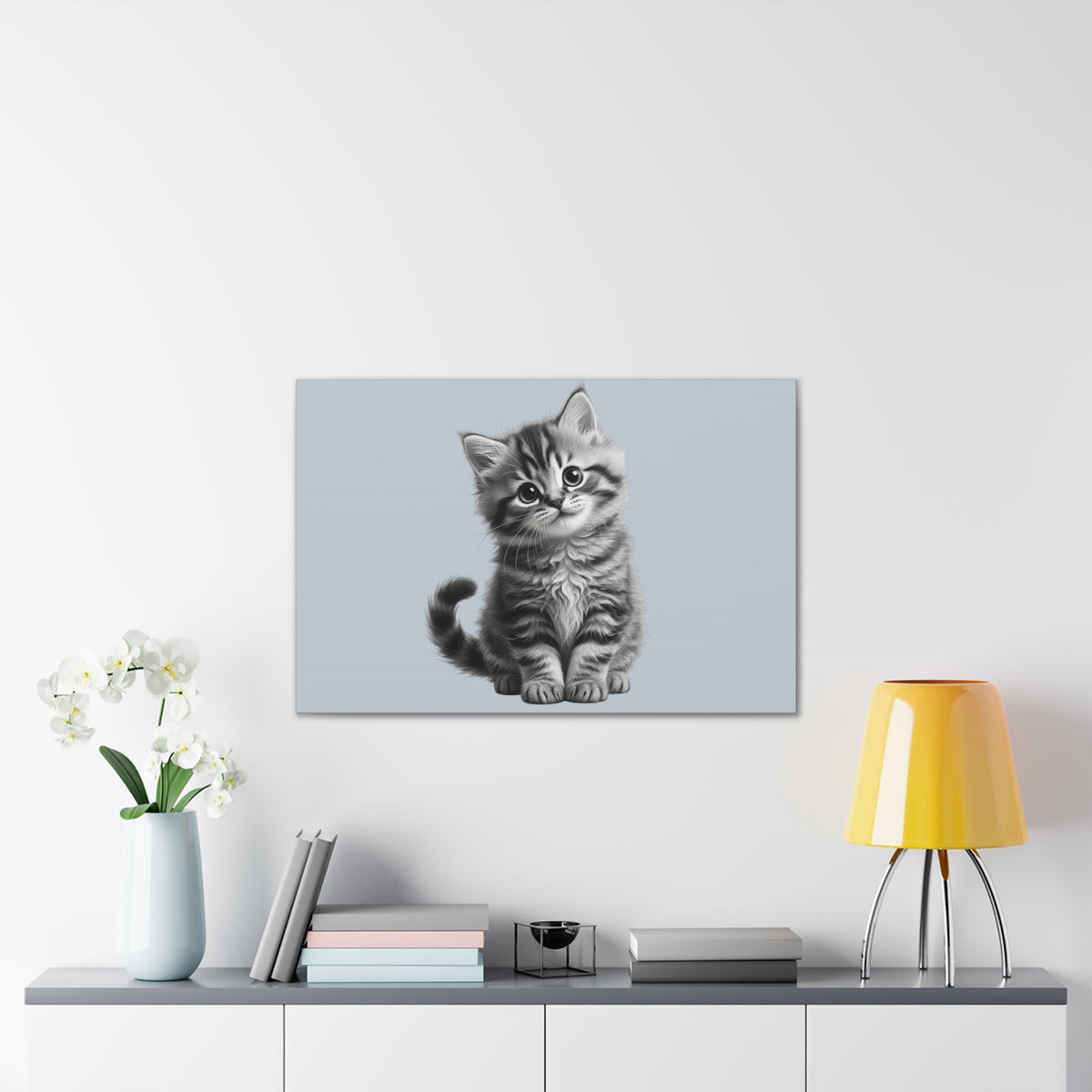 Gray Tabby Kitten Illustration Canvas- Bestie Best Decor Collection- Sage Collection