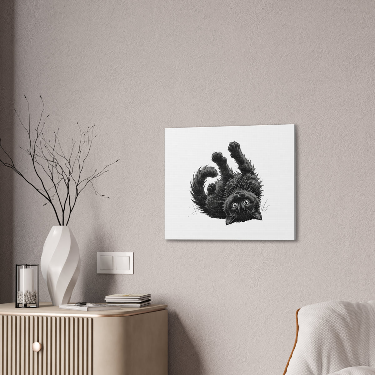 Playful Fluffy Black Kitten Canvas- Twixie Collection- Bestie Best Decor Collection