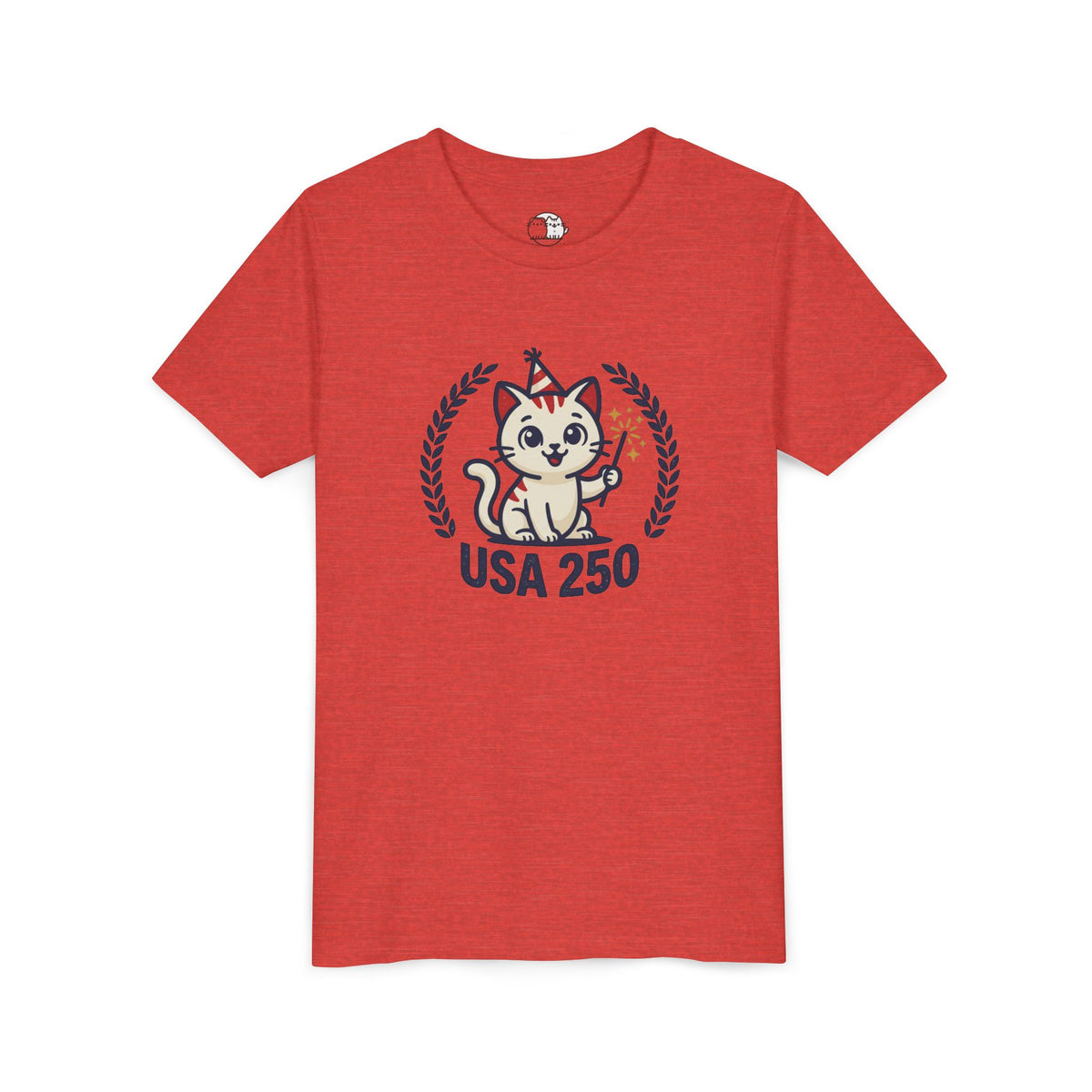 USA 250 Lucky Cat Youth Tee | Patriotic Kitten Illustration