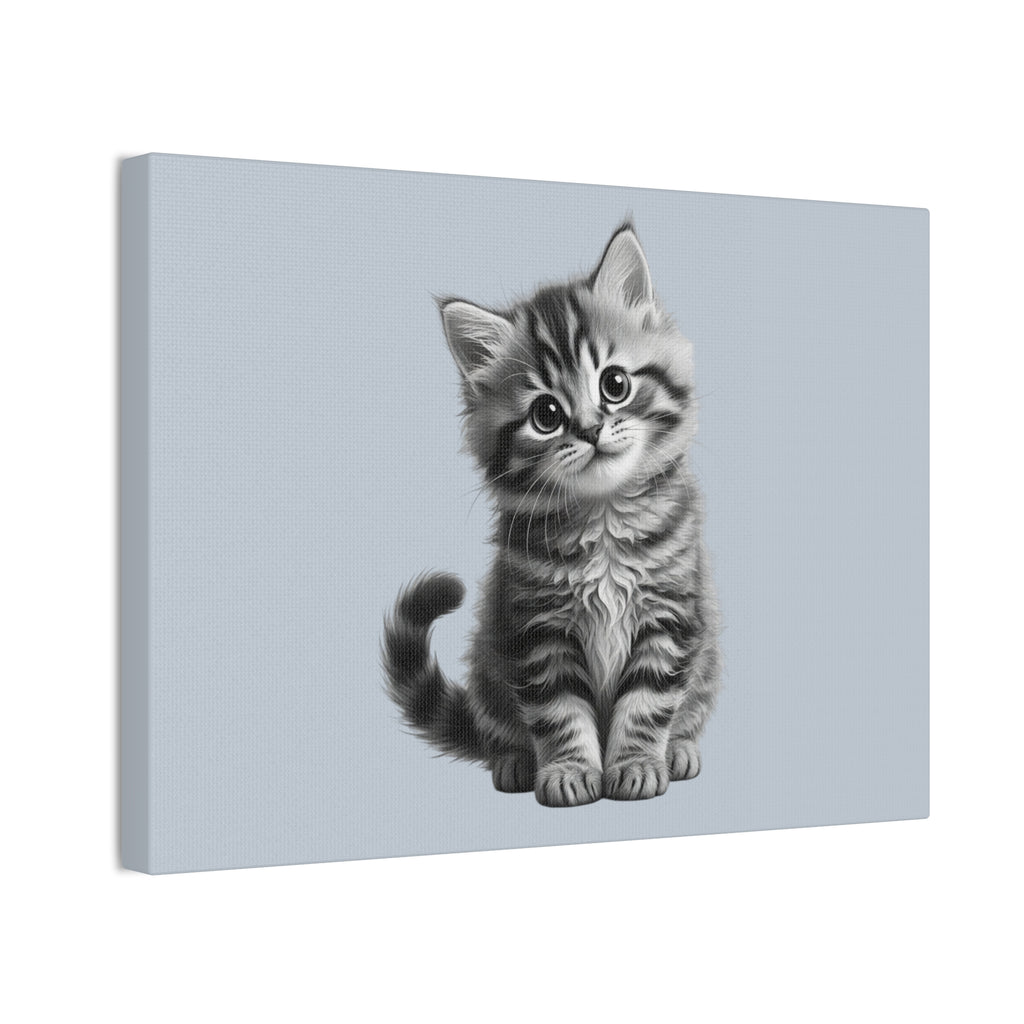 Gray Tabby Kitten Illustration Canvas- Bestie Best Decor Collection- Sage Collection