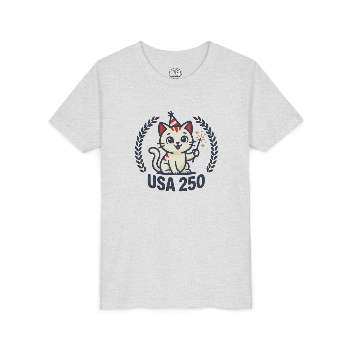 USA 250 Lucky Cat Youth Tee | Patriotic Kitten Illustration