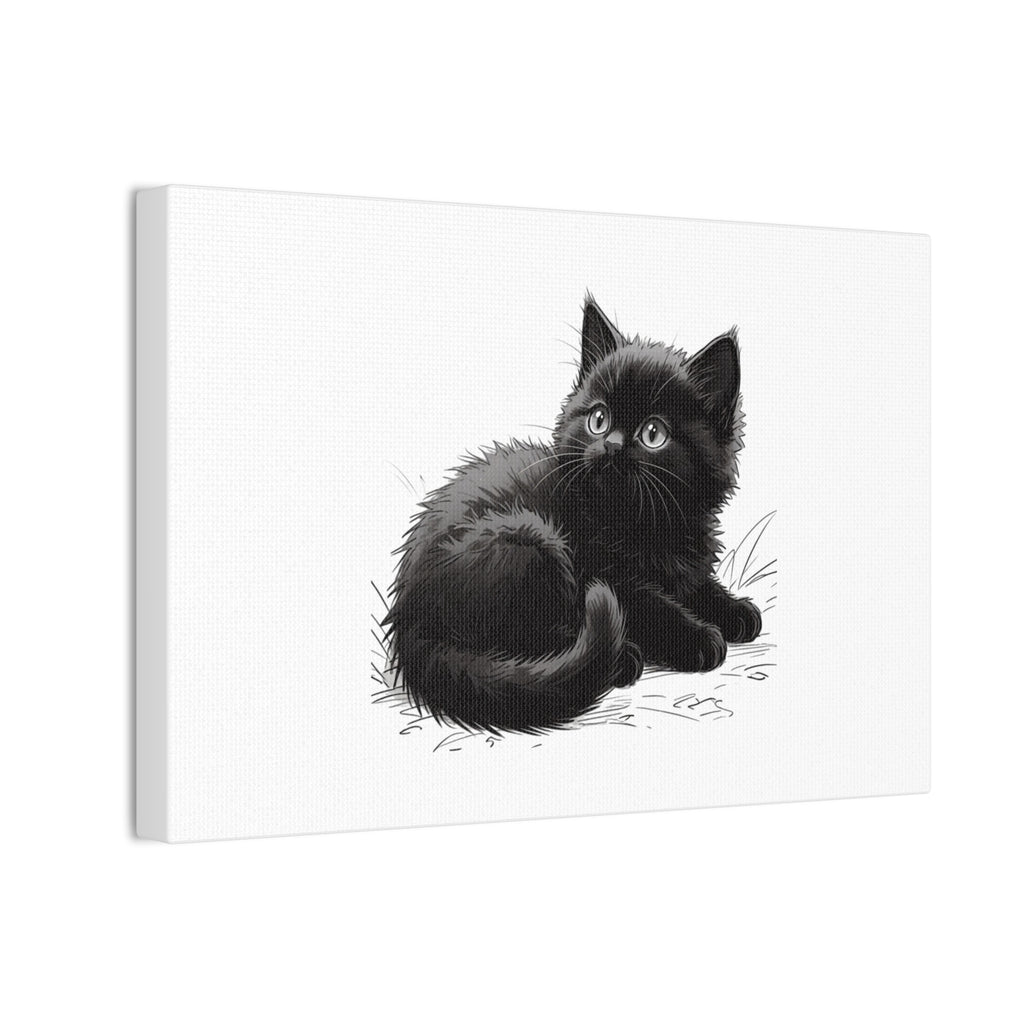 Black Kitten Illustration Canvas Stretched | Cute Cat Wall Art- Nursery & Kids room Decor, Twixie Collection- Bestie Best