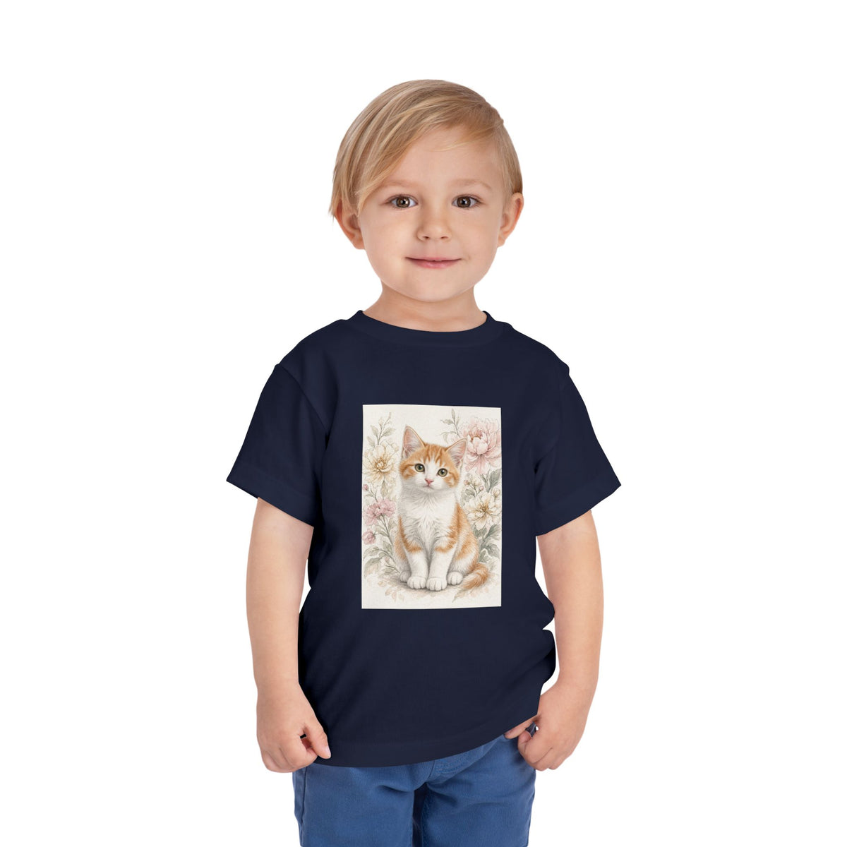 Adorable Orange Kitten Toddler Tee | Floral Cat Painting- Vienna Collection