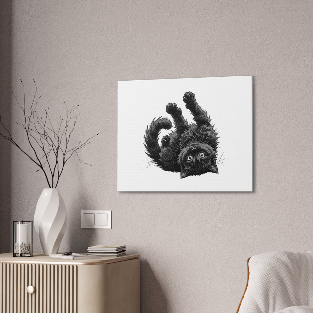 Playful Fluffy Black Kitten Canvas- Twixie Collection- Bestie Best Decor Collection