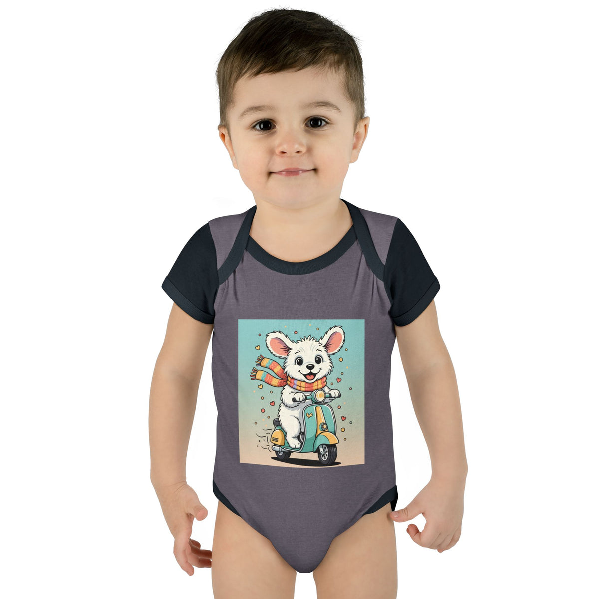 Cute Puppy & his Scooter- Infant Baby Rib Bodysuit- Unisex