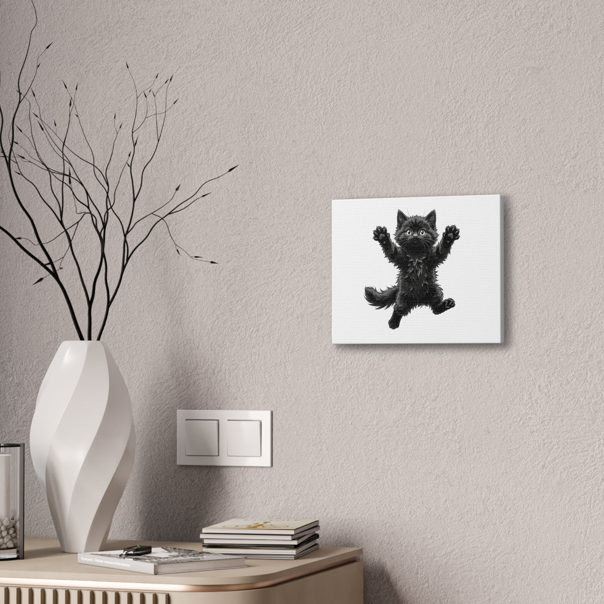 Playful Fluffy Black Kitten Canvas- Twixie Collection- Bestie Best Decor Collection