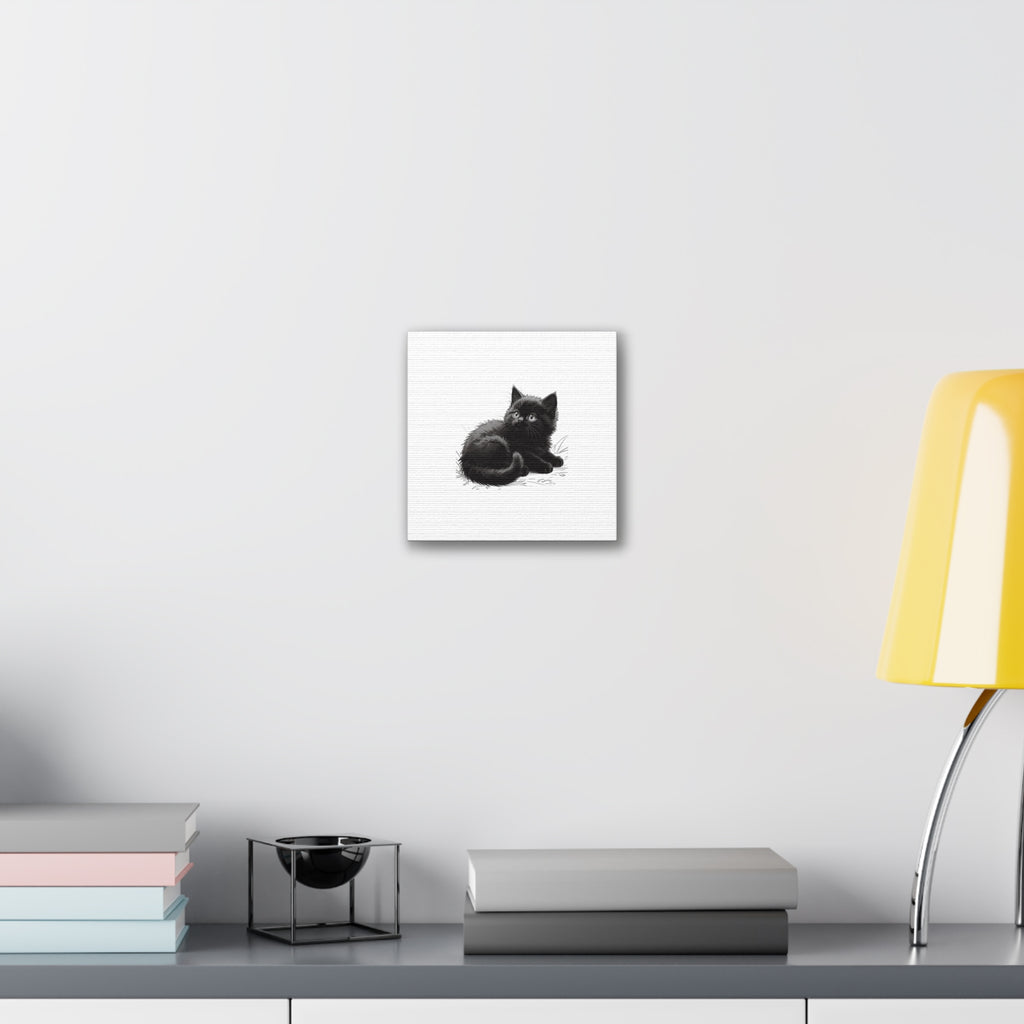 Black Kitten Illustration Canvas Stretched | Cute Cat Wall Art- Nursery & Kids room Decor, Twixie Collection- Bestie Best