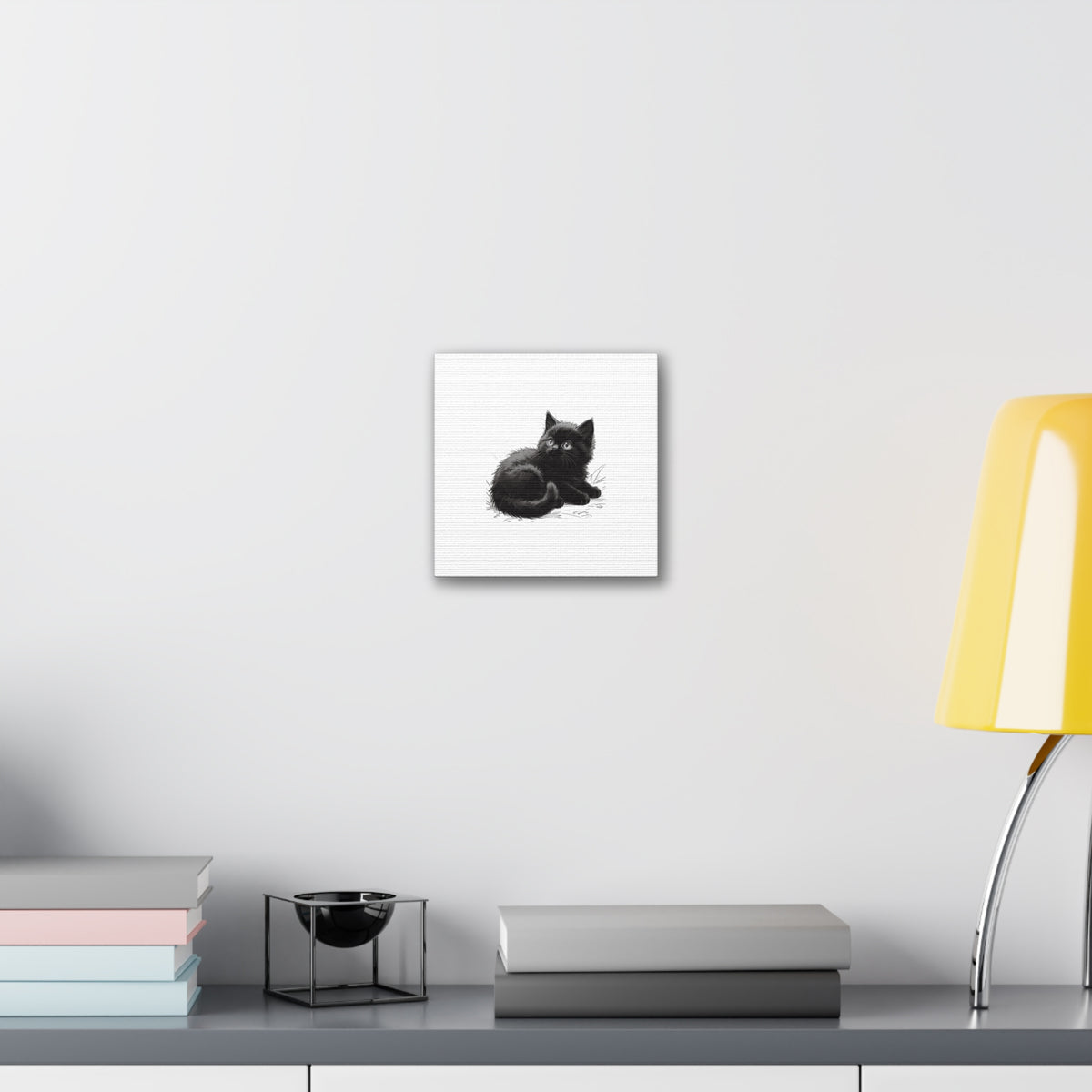 Black Kitten Illustration Canvas Stretched | Cute Cat Wall Art- Nursery & Kids room Decor, Twixie Collection- Bestie Best