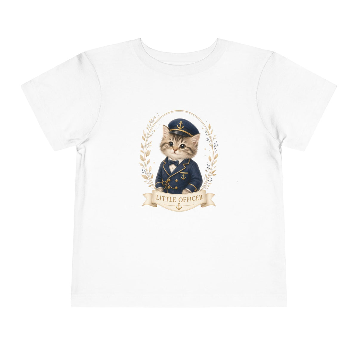 Little Officer Cat toddler tee | kitten captain illustration- Carmen Collection- Bestie Best Luxury Collection