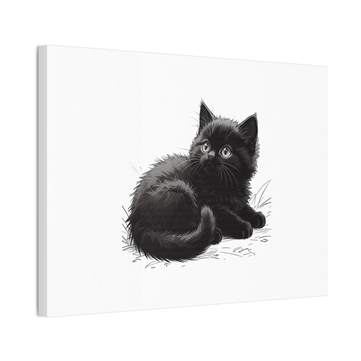 Black Kitten Illustration Canvas Stretched | Cute Cat Wall Art- Nursery & Kids room Decor, Twixie Collection- Bestie Best