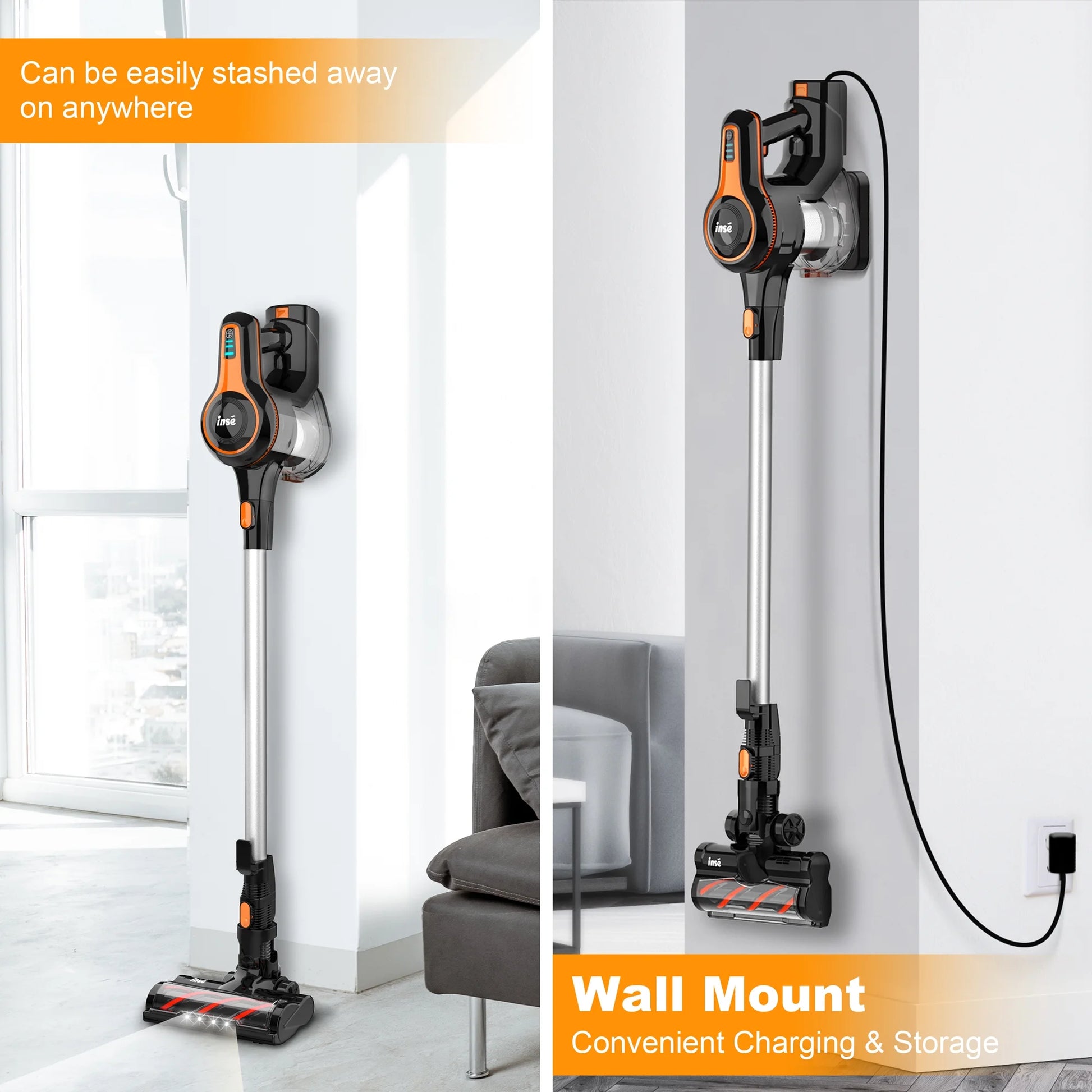 Cordless Vacuum Cleaner,25Kpa Powerful Stick Vacuum,6-In-1 Rechargeable Vacuum with 2500Mah Battery up to 45Mins Runtime,300W Brushless Motor Cordless Vacuum for Pet Hair Hard Floor Carpet