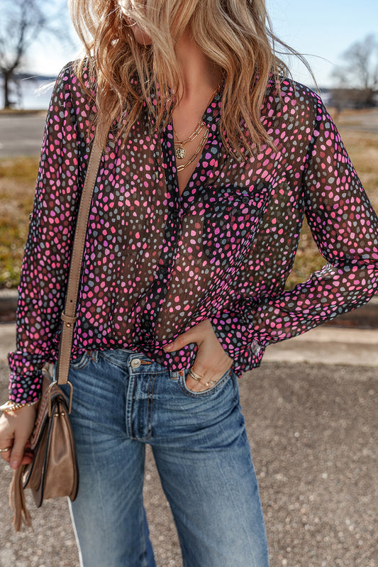 Grape Wine Polka Dot Print Buttoned Shirt