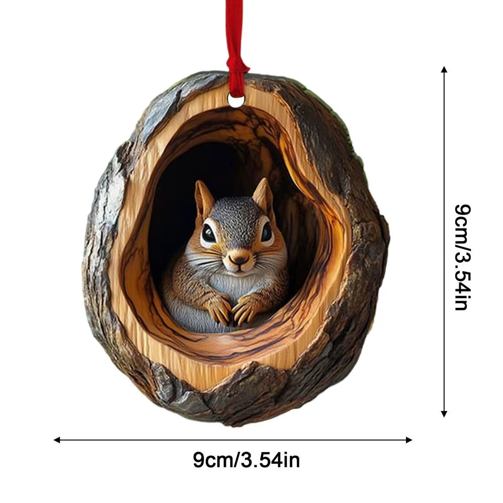 Animal Christmas Ornaments 2D Cute Christmas Acrylic Pendant Animal Raccoon Owl Squirrel Hedgehog Bunny Bird Wildlife Ornaments