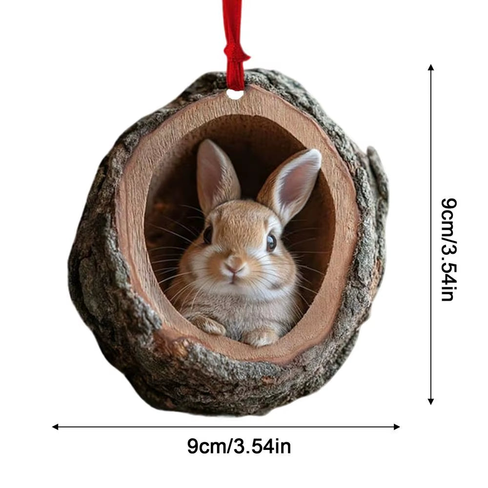 Animal Christmas Ornaments 2D Cute Christmas Acrylic Pendant Animal Raccoon Owl Squirrel Hedgehog Bunny Bird Wildlife Ornaments