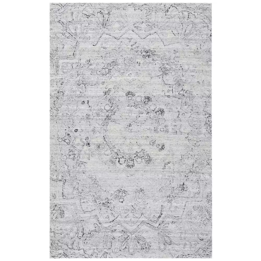 Abstract Ivory/Black Doormat 2 Ft. X 3 Ft. Distressed Medallion Area Rug