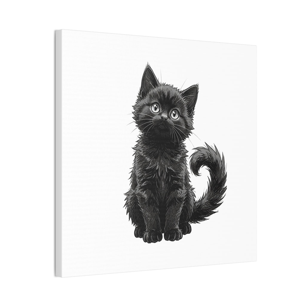 Adorable Fluffy Black Kitten Illustration Canvas- Twixie Collection- Bestie Best Decor Collection