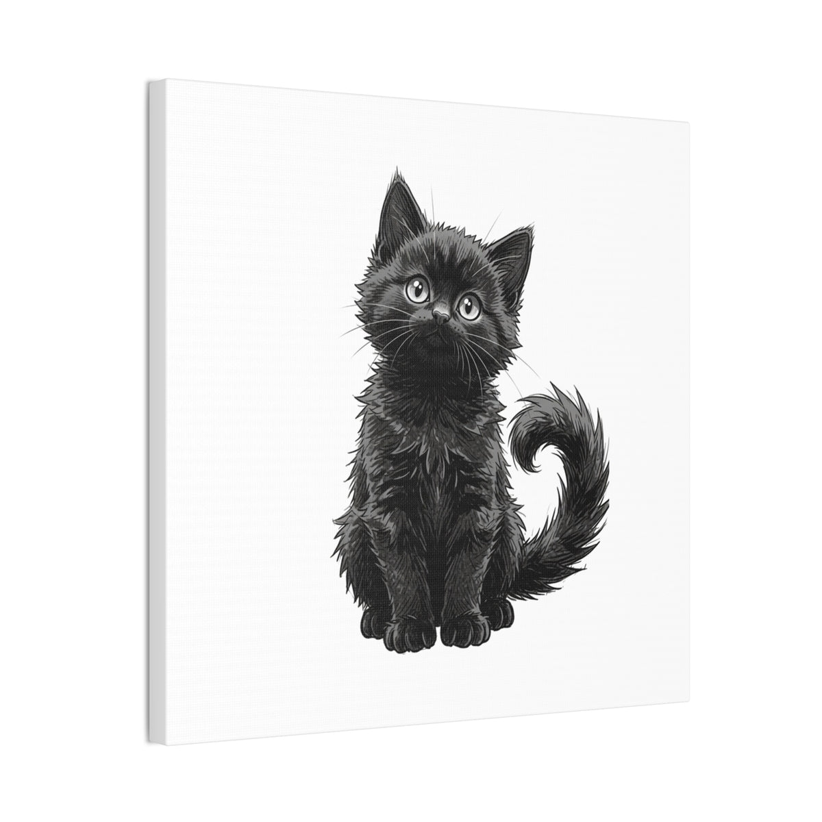 Adorable Fluffy Black Kitten Illustration Canvas- Twixie Collection- Bestie Best Decor Collection
