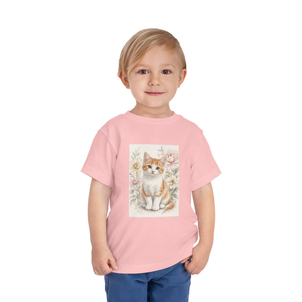 Adorable Orange Kitten Toddler Tee | Floral Cat Painting- Vienna Collection