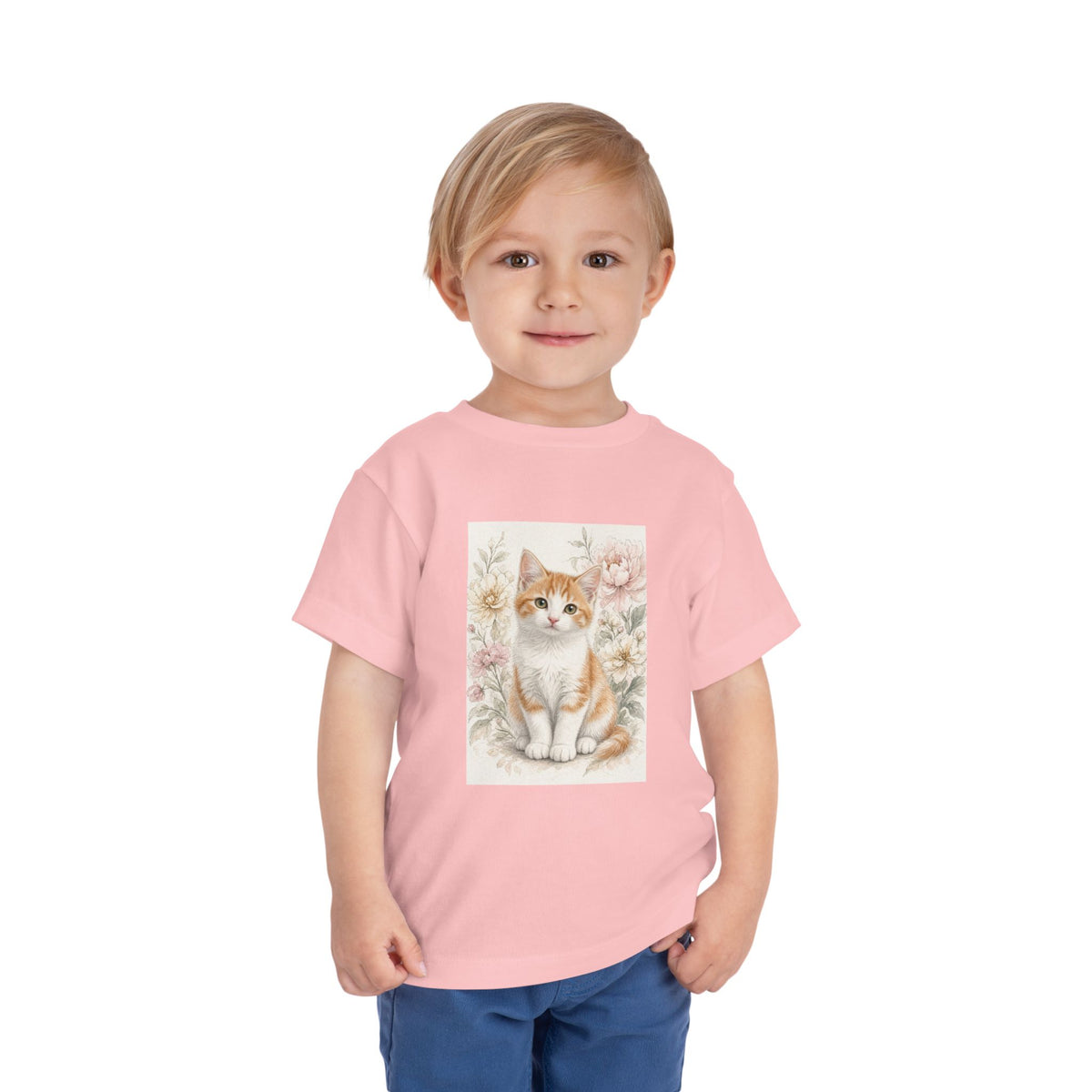 Adorable Orange Kitten Toddler Tee | Floral Cat Painting- Vienna Collection