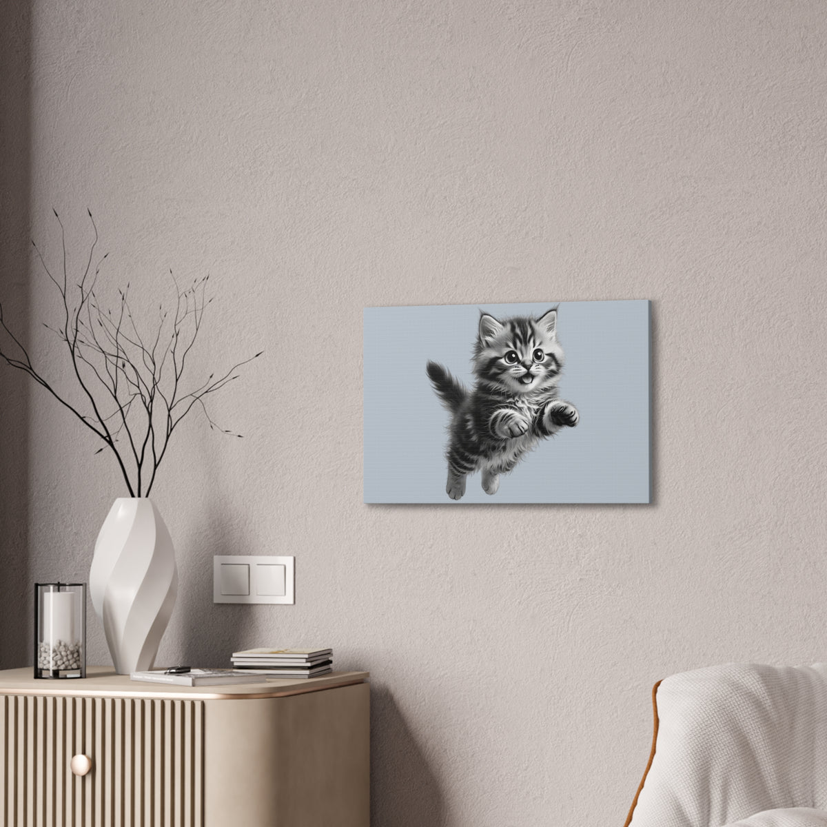 Playful tabby Kitten Canvas- Sage Collection- Bestie Best Decor Collection