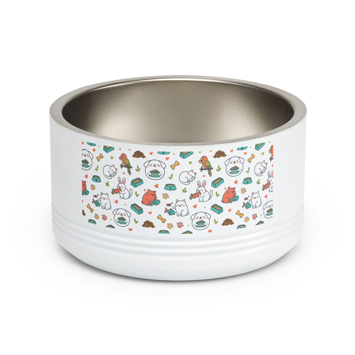 Cute Cat and Fish Pattern Pet Bowl | 18oz Stainless Steel Bowl