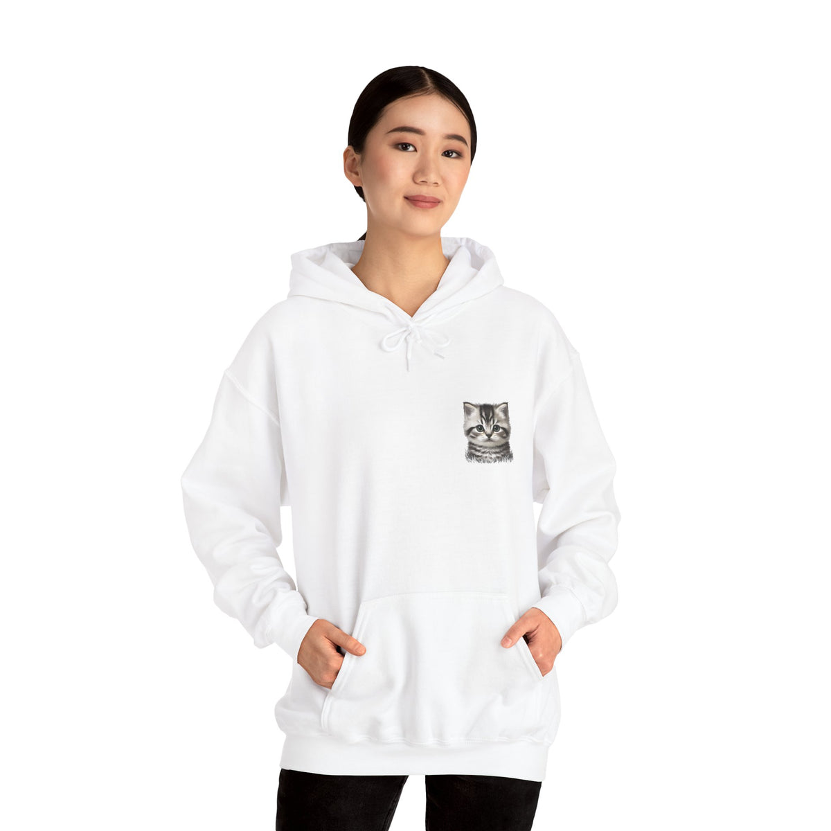 Proper Cat Portrait Illustration Hoodie | Small Chest Print, Bestie Best Collection