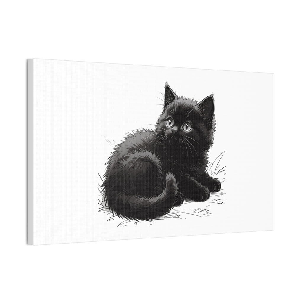 Black Kitten Illustration Canvas Stretched | Cute Cat Wall Art- Nursery & Kids room Decor, Twixie Collection- Bestie Best