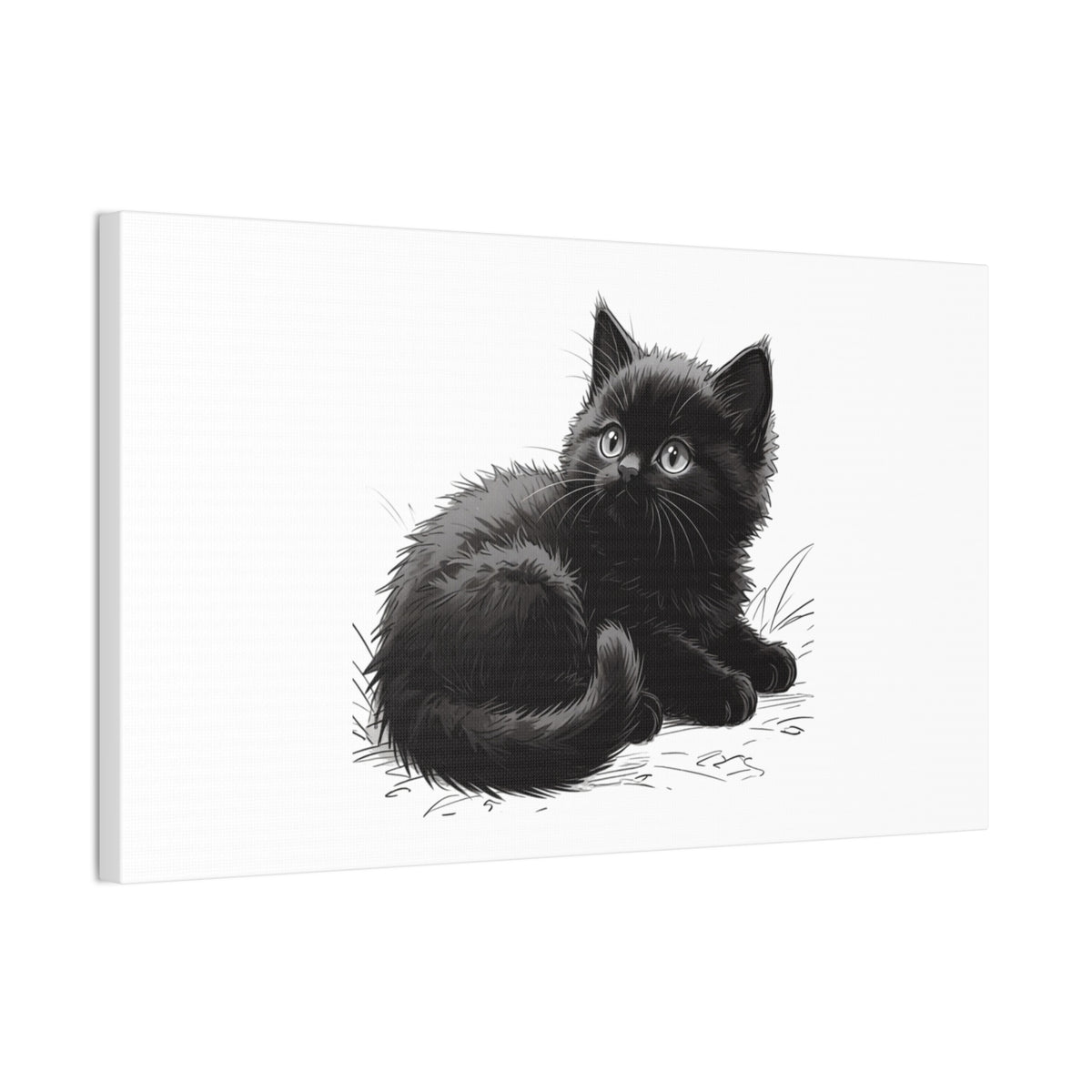 Black Kitten Illustration Canvas Stretched | Cute Cat Wall Art- Nursery & Kids room Decor, Twixie Collection- Bestie Best