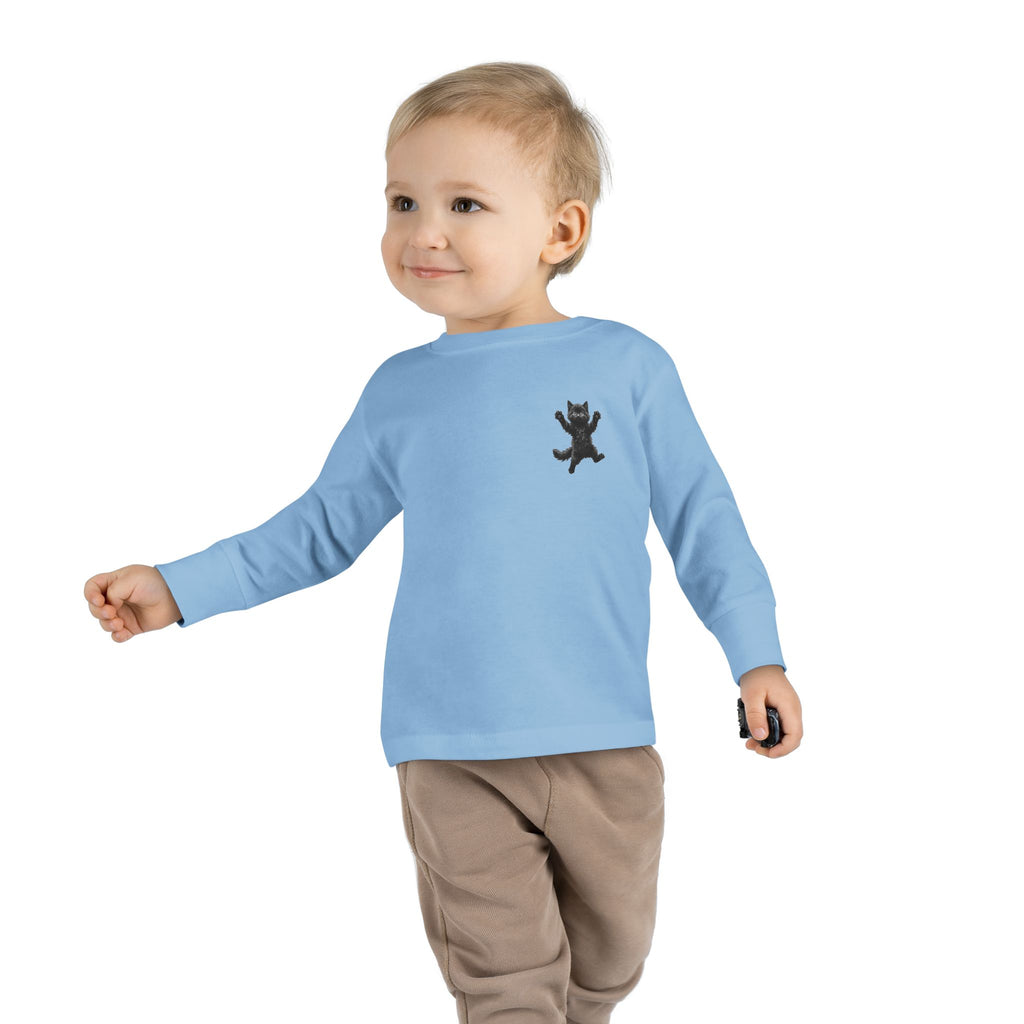Playful Black Fluffy Kitty toddler long sleeve tee | Mini graphic- Twixie Collection- Bestie Best Collection