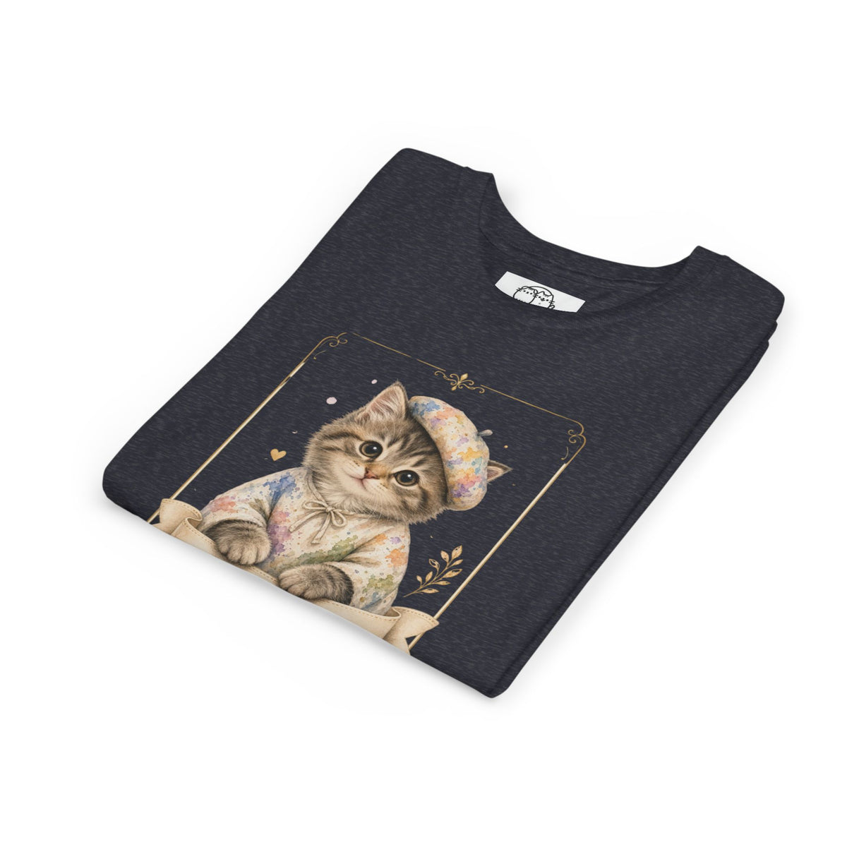 Little Artist Cat Youth Tee | Cute Kitten Painter Illustration- Little Artist Bestie Best Luxury Collection