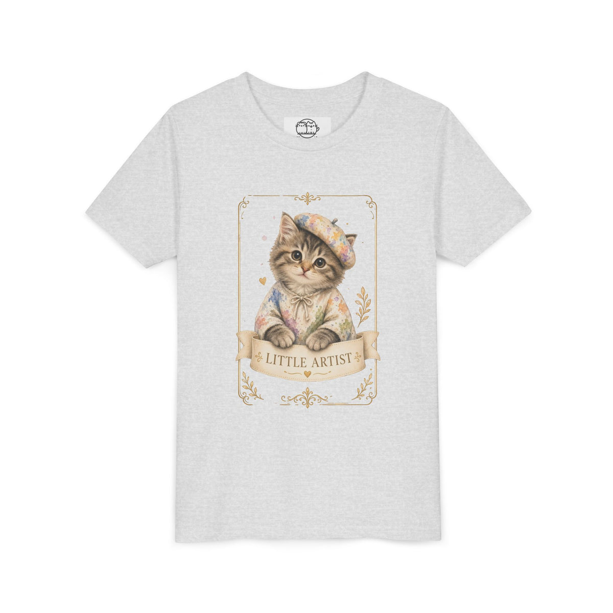Little Artist Cat Youth Tee | Cute Kitten Painter Illustration- Little Artist Bestie Best Luxury Collection