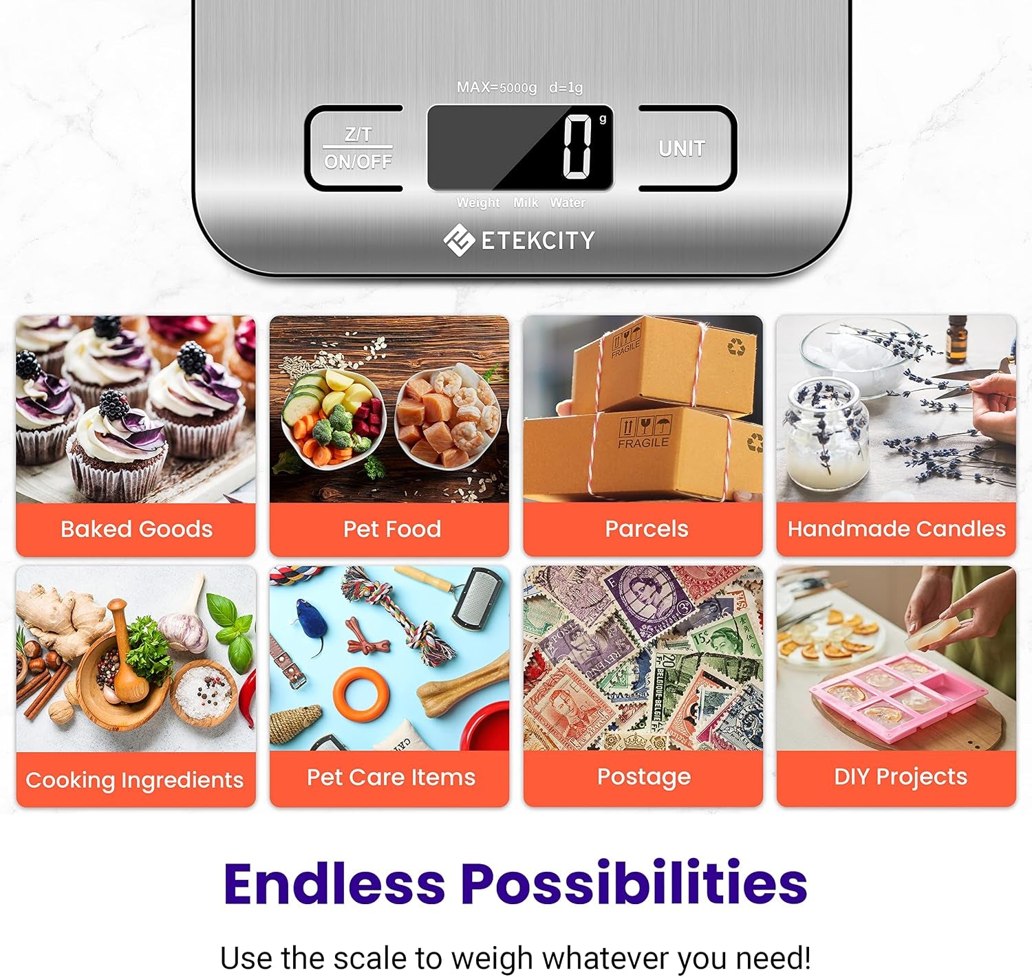 Food Kitchen Scale, Digital Grams and Ounces, 11Lb | Tare Function, Ideal for Baking, Weight Loss, Keto, Meal Prep, Packages, Liquids and Jewelry, 304 Stainless Steel