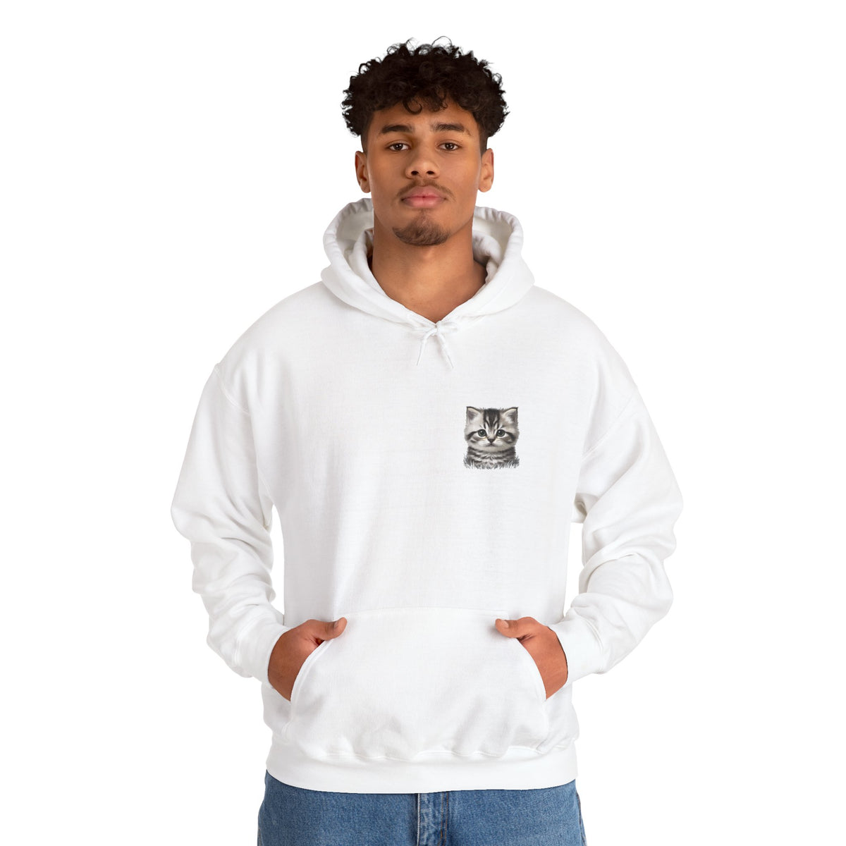 Proper Cat Portrait Illustration Hoodie | Small Chest Print, Bestie Best Collection